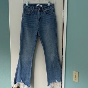 Mica Blue Flare Jeans with Frayed Hem